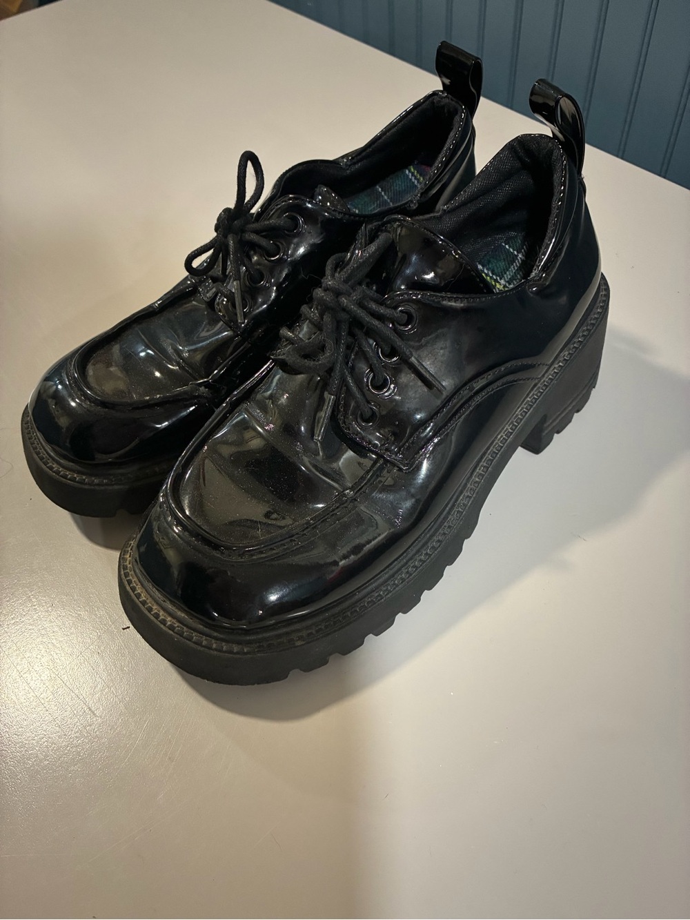 Platform Black Patent Lace-Up Womens Boots